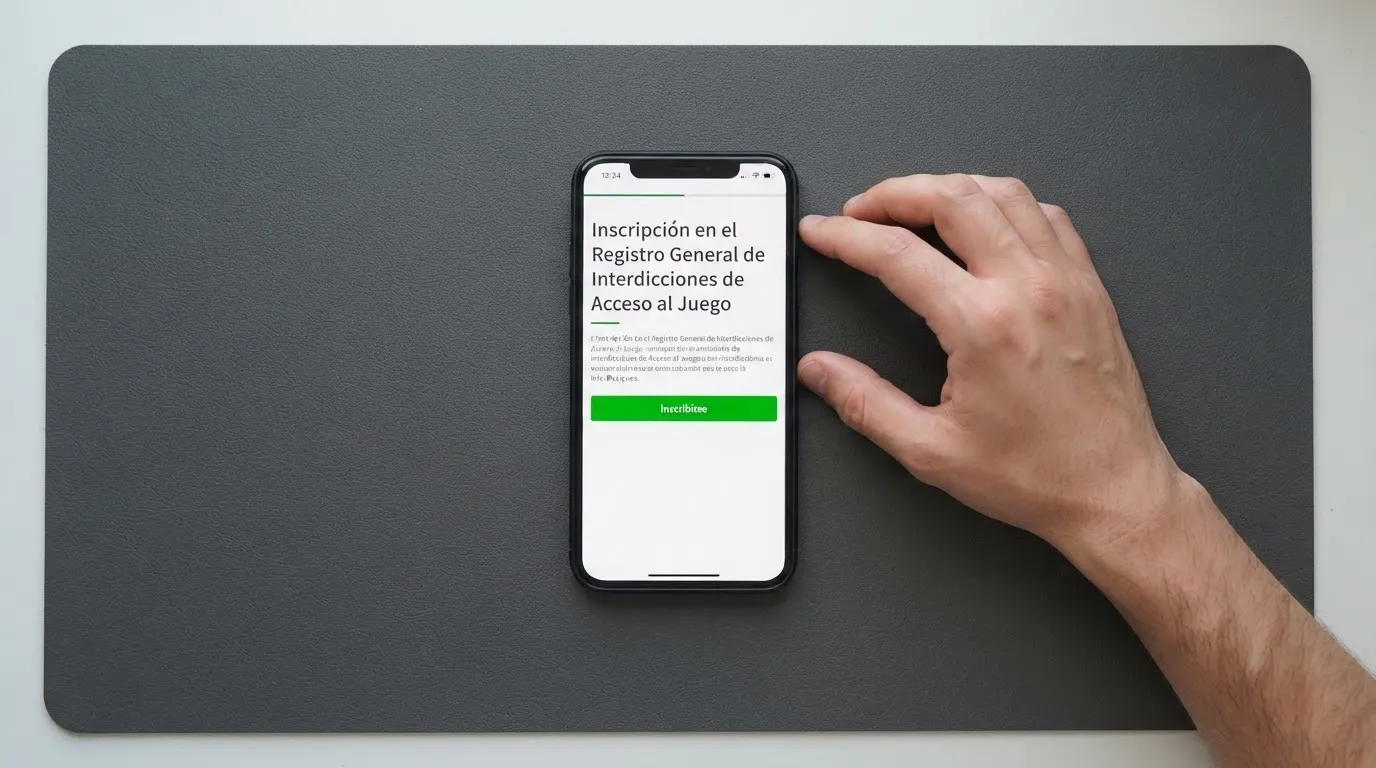 Interfaz de la sede electrónica de la DGOJ con el acceso al RGIAJ destacado, mostrando «Inscripción en el Registro General de Interdicciones de Acceso al Juego»