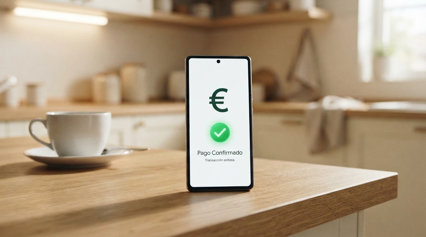 Teléfono mostrando la app de Bizum con la pantalla de pago a un comercio