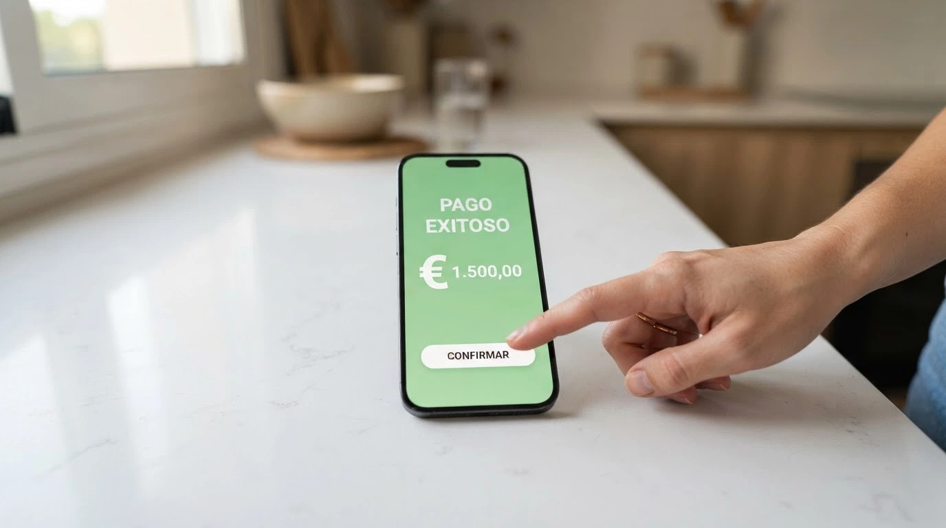 Teléfono móvil mostrando la pantalla de pago con Bizum en un casino online español
