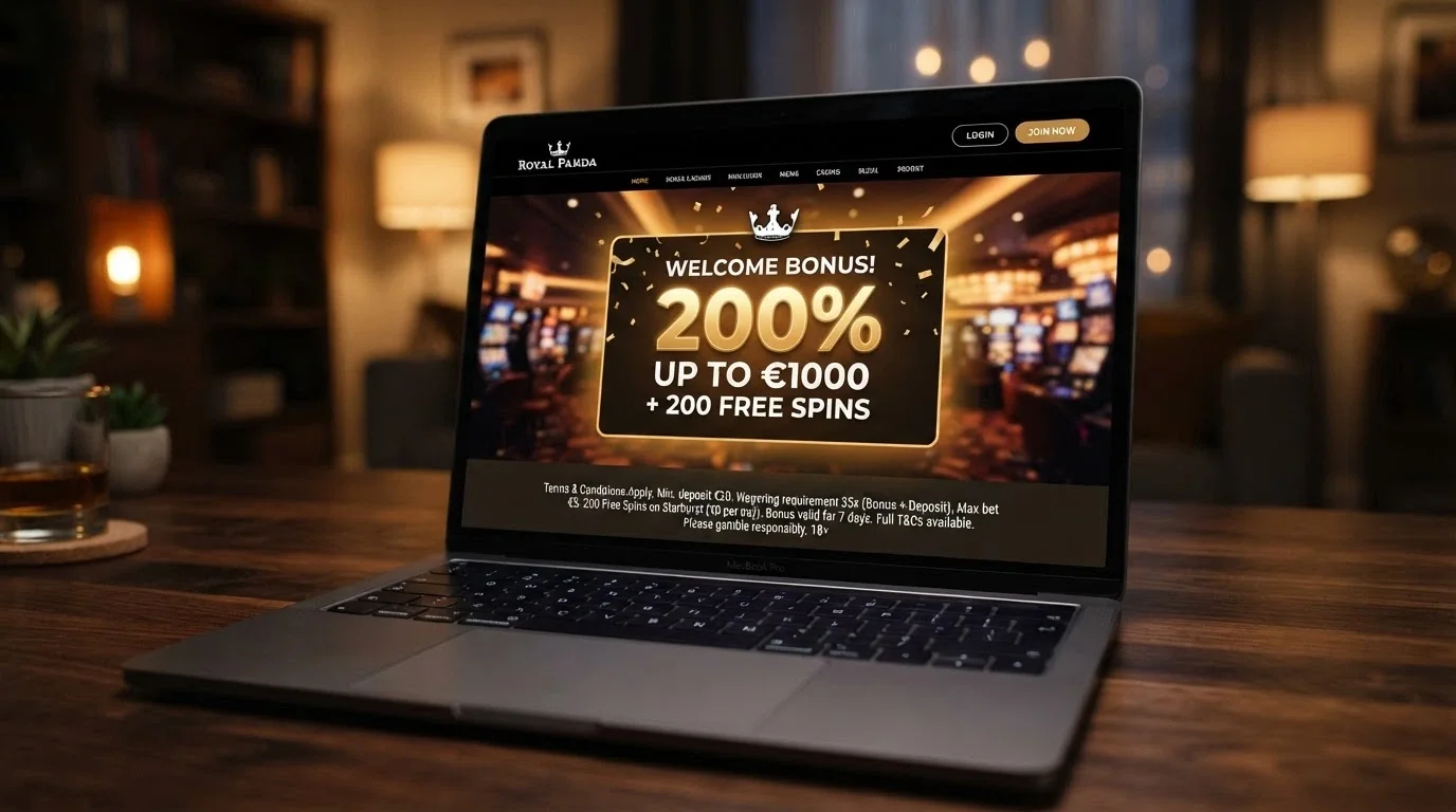 Un primer plano de la sección de promociones de un casino DGOJ con el bono de bienvenida destacado y la letra pequeña del rollover visible