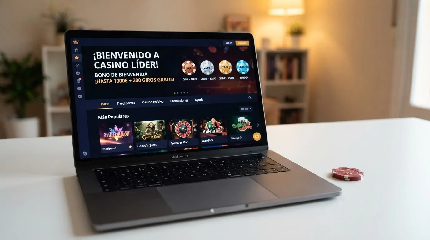 Pantalla de casino online con la sección de bonos de bienvenida destacada
