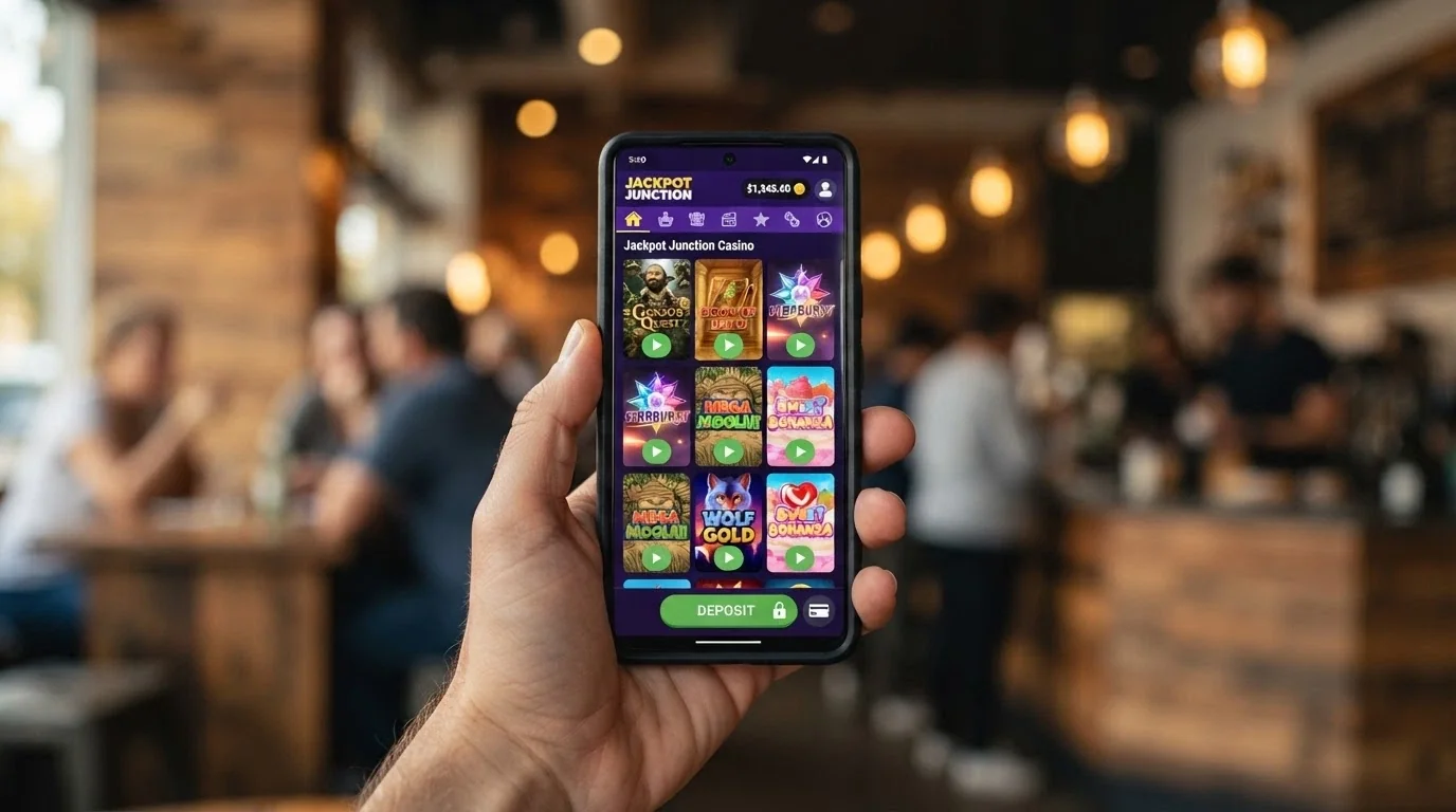 Mano sosteniendo un teléfono con la app de CaixaBank Pay abierta junto a un casino online en el navegador móvil