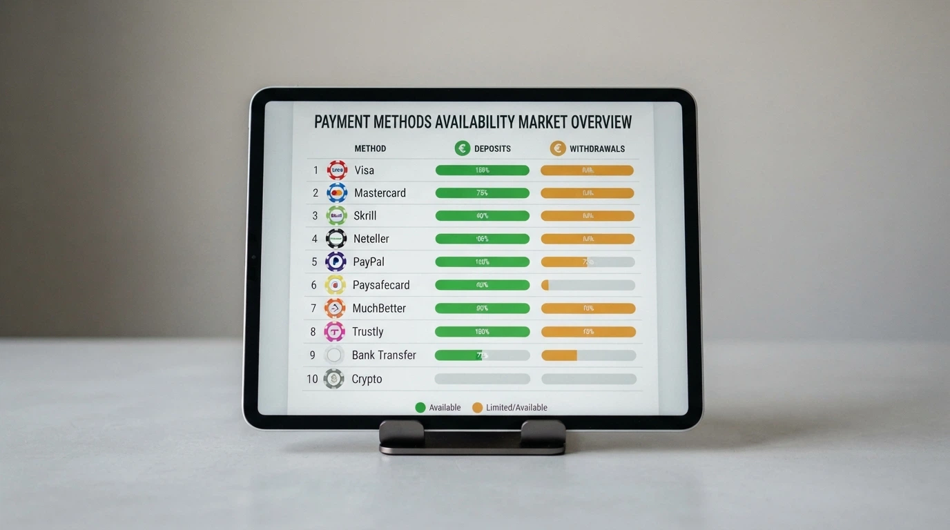 Una tabla comparativa con los logos de los 10 operadores analizados alineados junto a sus condiciones de depósito y retirada con Apple Pay