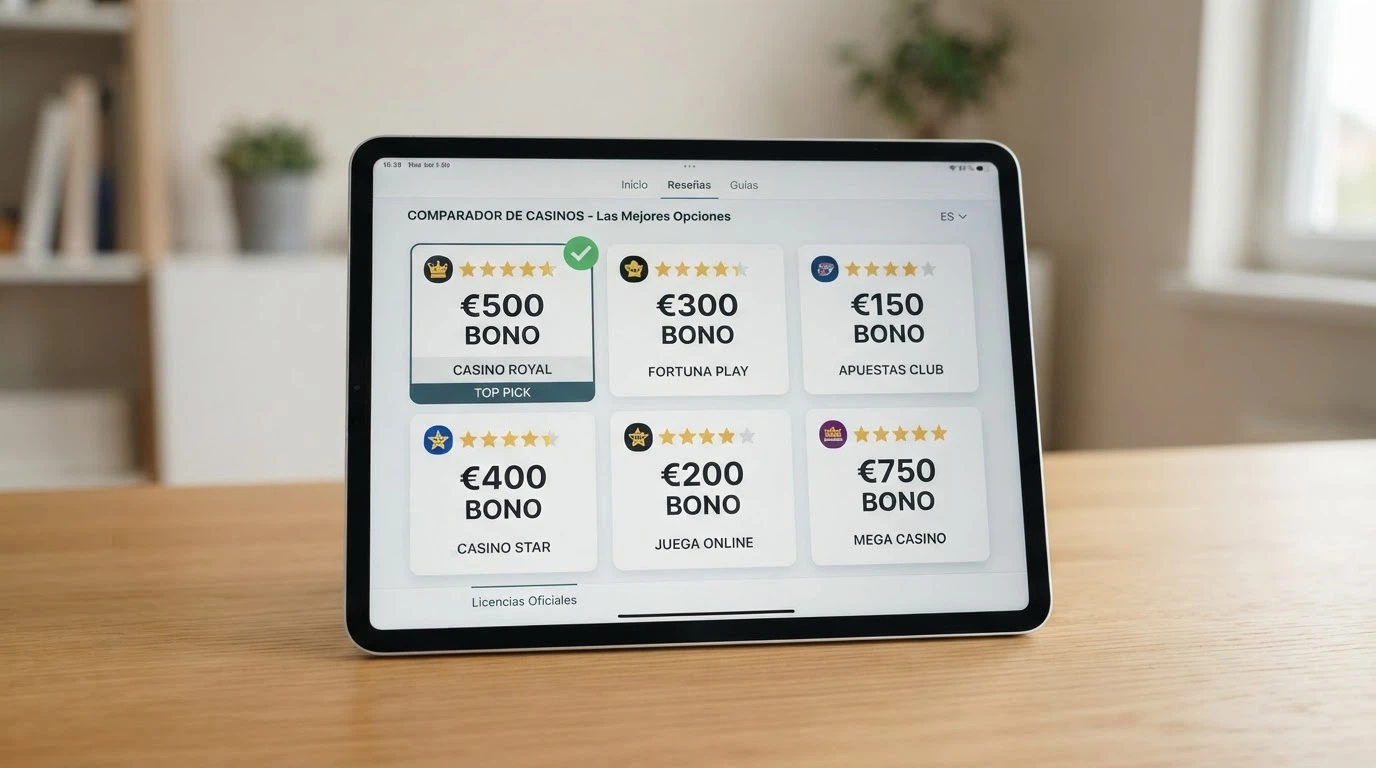 Logotipos de los principales casinos online con licencia DGOJ ordenados en una tabla comparativa