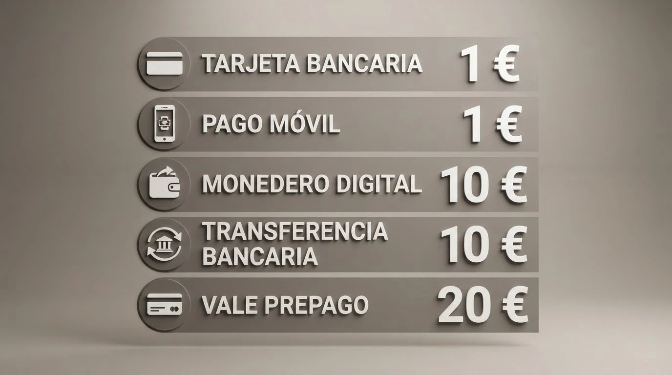 tabla comparativa con los operadores destacados, sus métodos de pago a 1 euro y los bonos de bienvenida