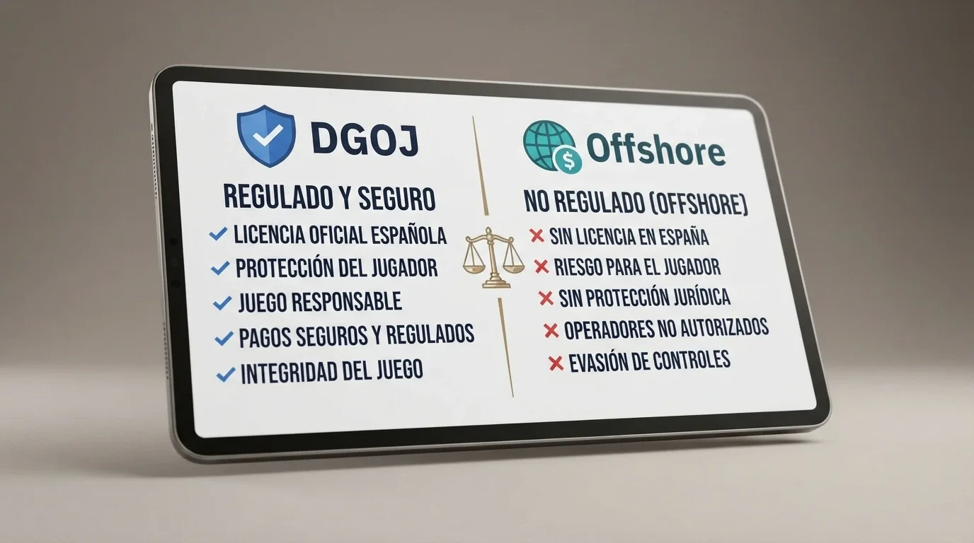 Tabla comparativa con los logotipos de los operadores reseñados, dividida visualmente en dos columnas: casinos con licencia DGOJ y casinos offshore que aceptan USDC