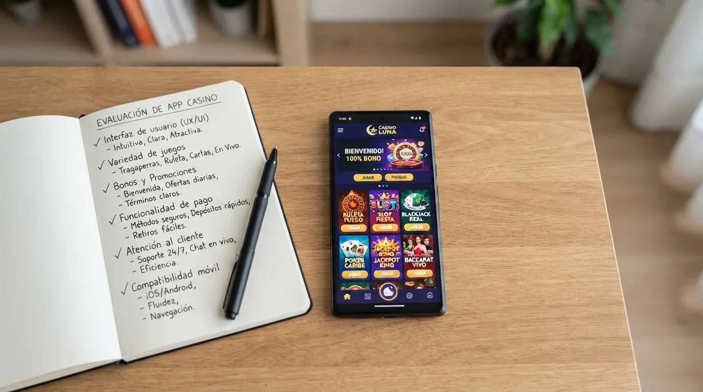 Lista de criterios de evaluación sobre una mesa de trabajo junto a un teléfono móvil
