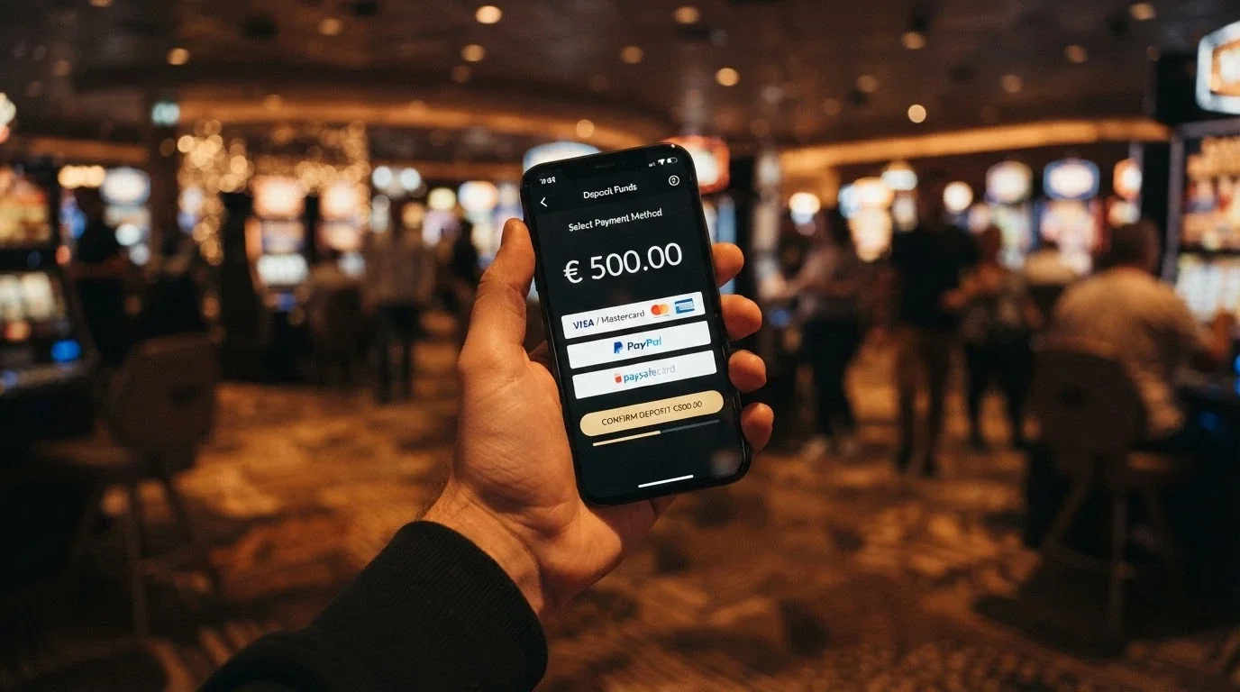 Interfaz de cajero de casino mostrando BNB como método de depósito junto a otras criptomonedas