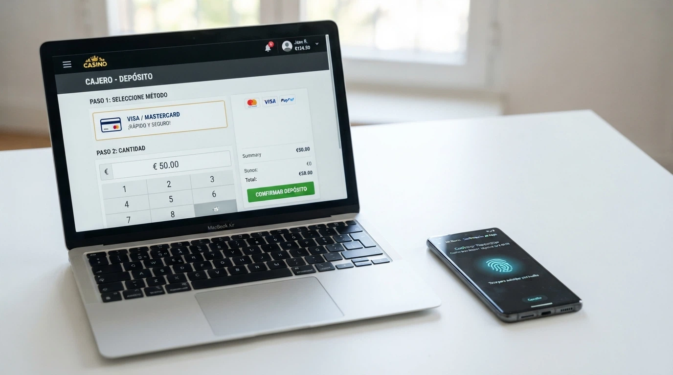 Pantalla de cajero de un casino online mostrando el icono de pago con tarjeta como opción de depósito