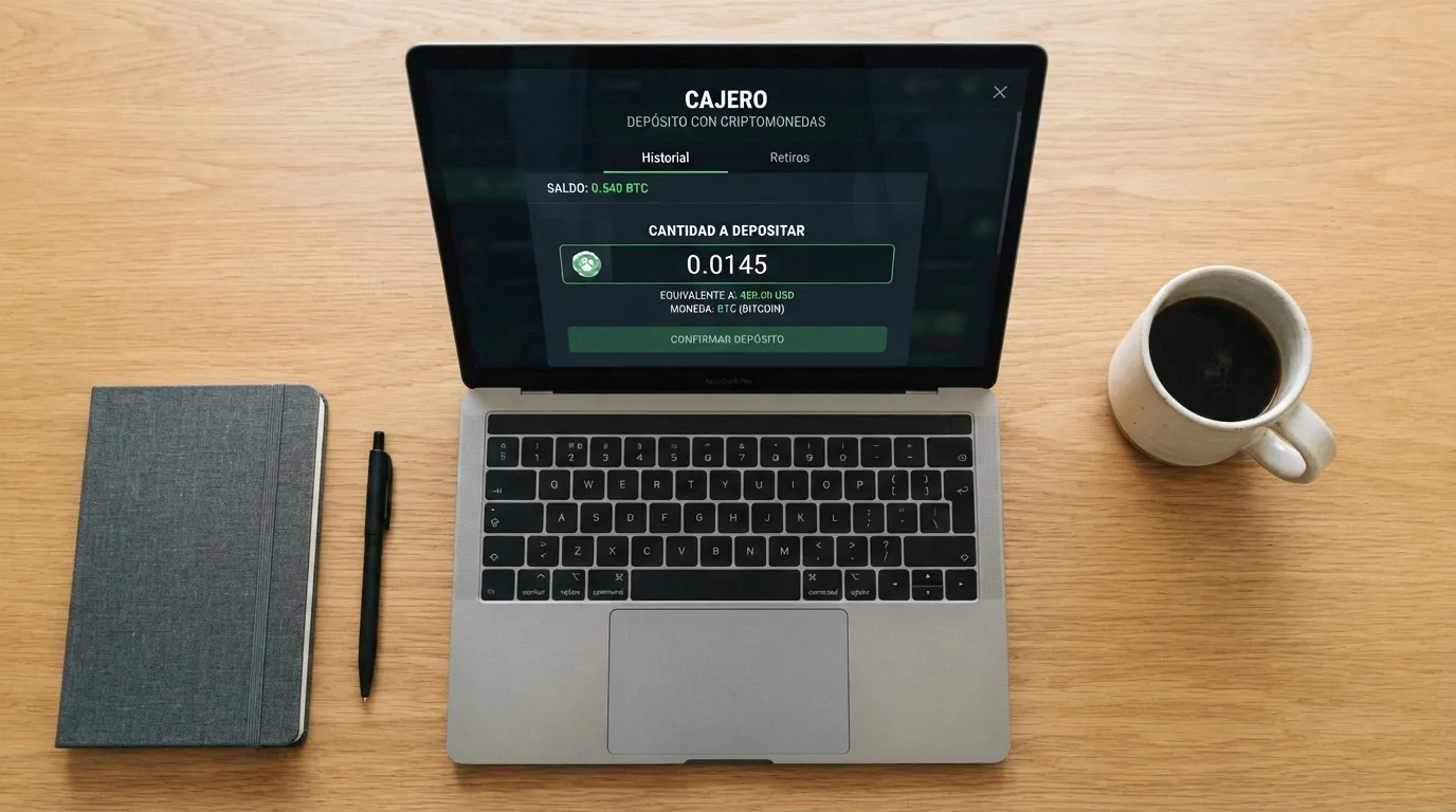 Pantalla de depósito de un casino online mostrando Dogecoin como método de pago seleccionado, con un campo de cantidad en DOGE
