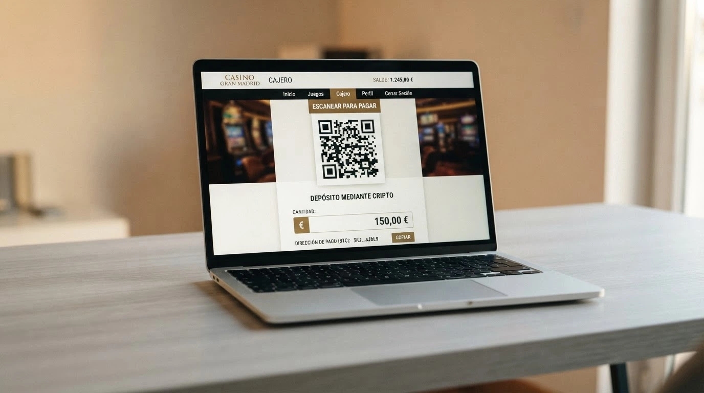 Pantalla de cajero de un casino online con la opción de depósito en Solana seleccionada, mostrando un código QR y una dirección de wallet