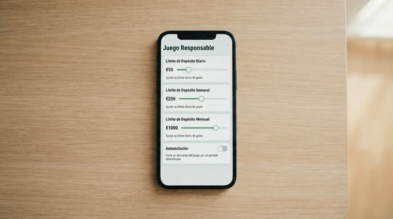Interfaz de configuración de límites de depósito y autoexclusión en un casino online español, con el logo de la DGOJ visible