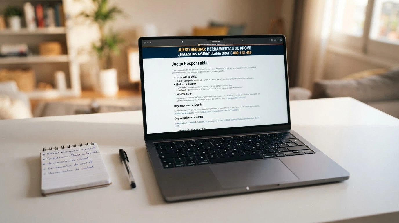 Jugador consultando información sobre herramientas de juego responsable en la pantalla de un ordenador