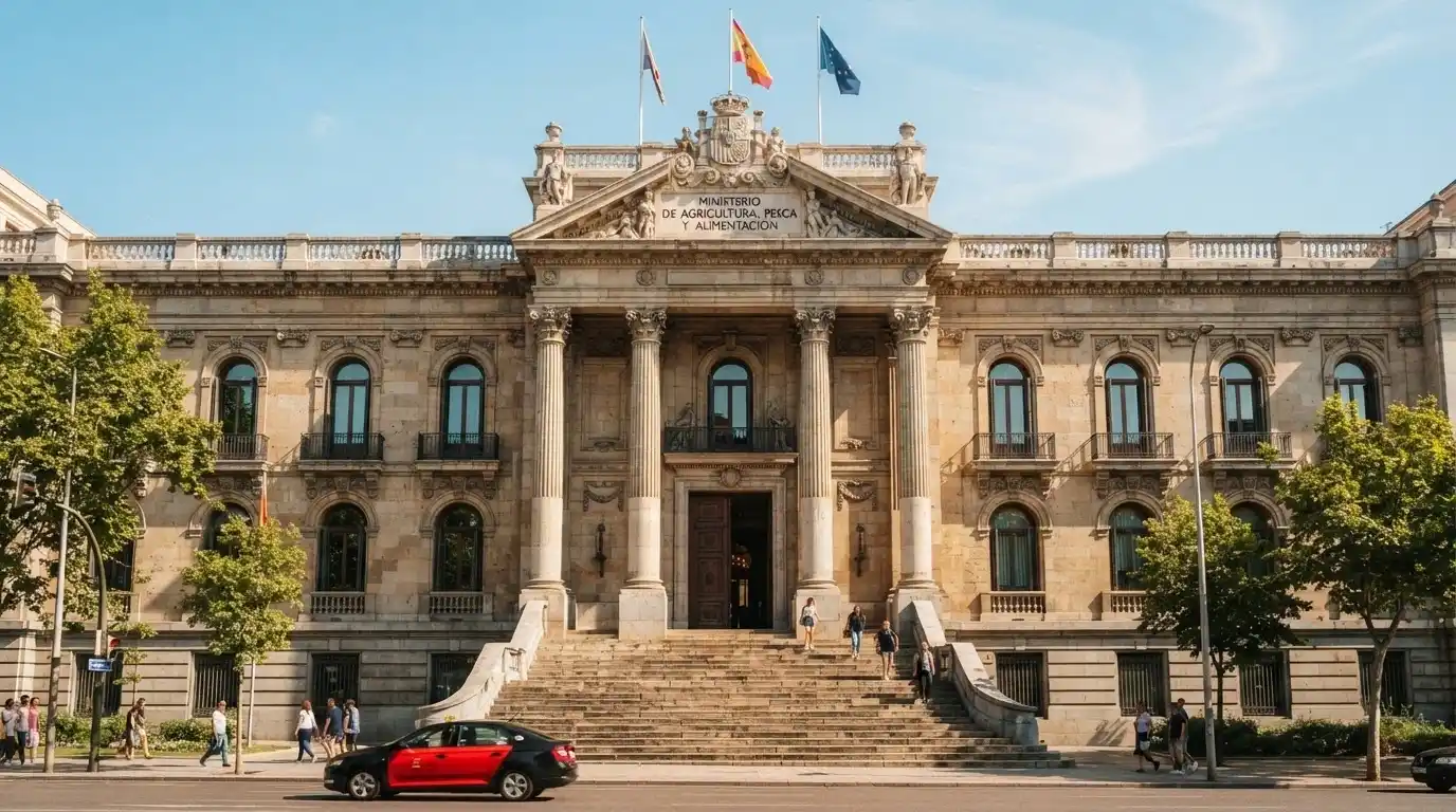 El edificio de la Dirección General de Ordenación del Juego en Madrid con el escudo oficial visible en la fachada