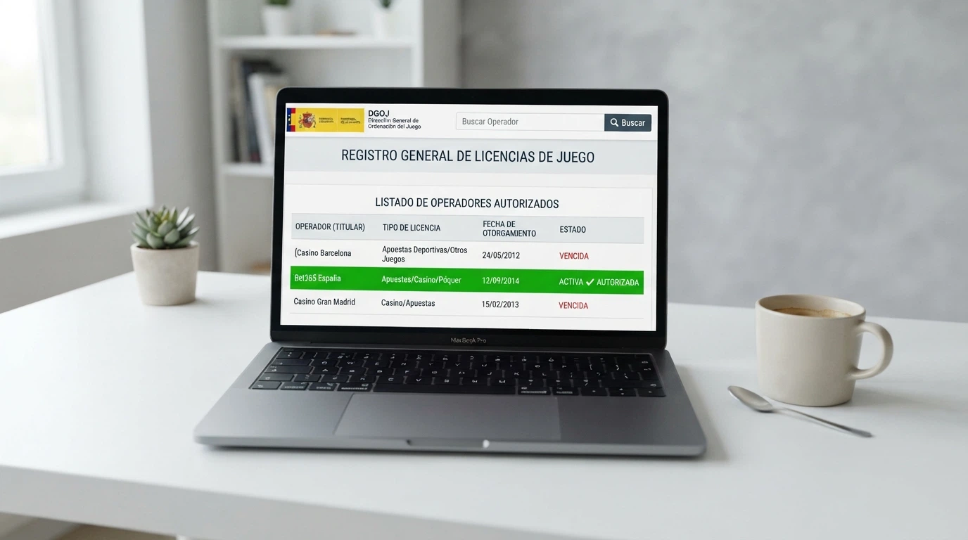 Captura del registro público de operadores de la DGOJ en ordenacionjuego.es con un operador autorizado resaltado