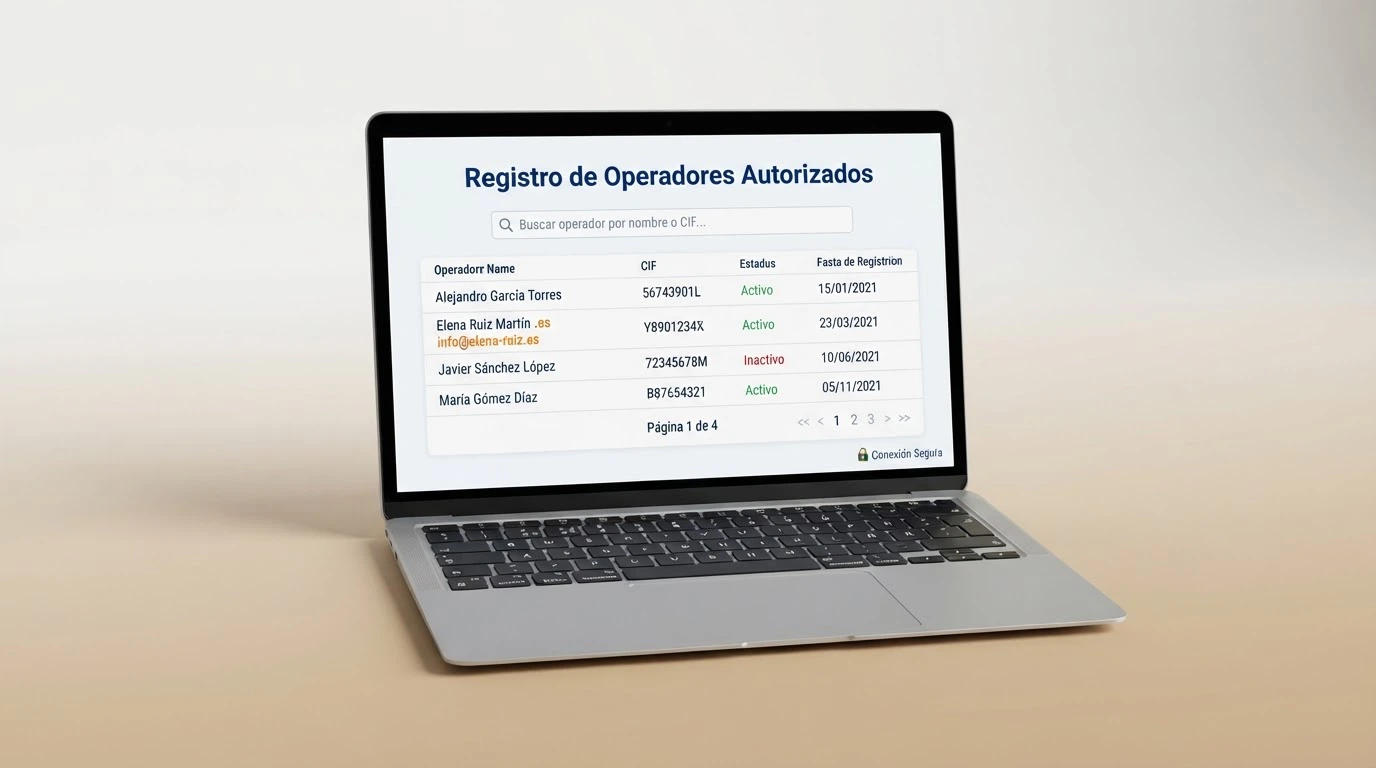 Pantalla del registro público de ordenacionjuego.es con el listado de operadores autorizados y el dominio .es resaltado