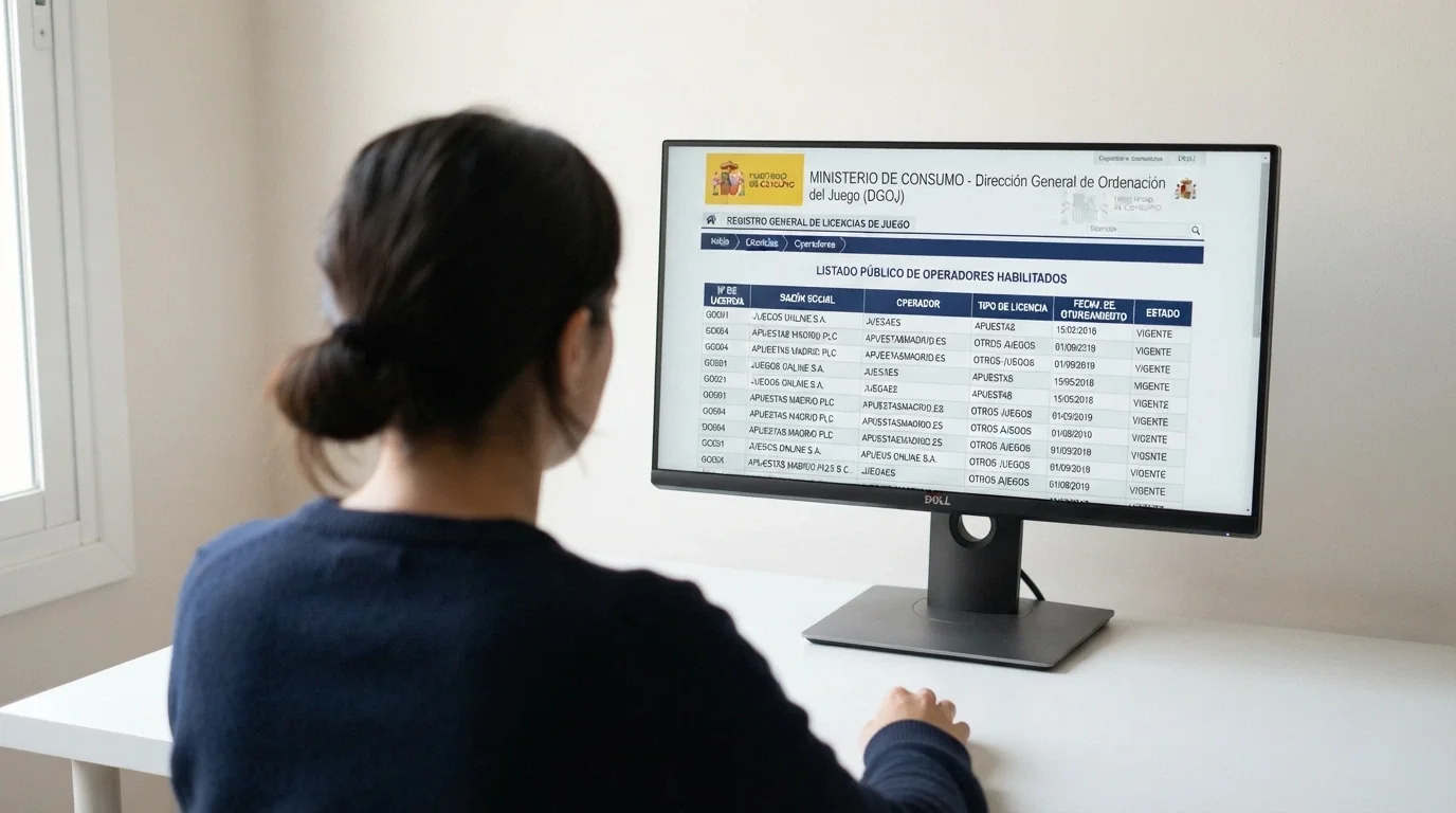 Captura del registro público de operadores con licencia en la web de la DGOJ mostrando varias licencias activas con sus números y fechas