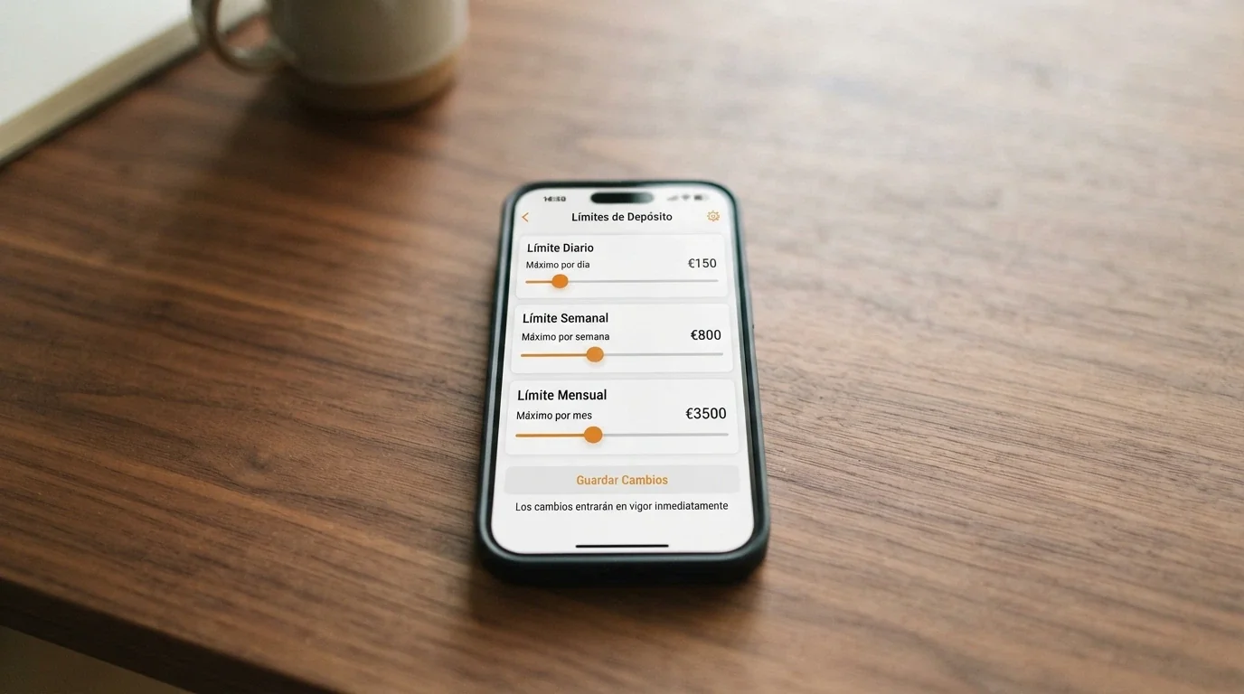 El panel de configuración de límites de depósito de un casino online con los tramos diario, semanal y mensual visibles