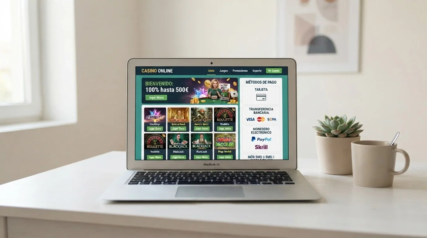 Interfaz de un casino online de nuebo lancamiento con diseño modeno y sección de métodos de pago