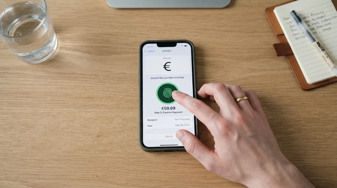 Secuencia visual de los tres pasos del depósito: selección de Apple Pay como método, autenticación con Face ID y confirmación del saldo disponible en el casino