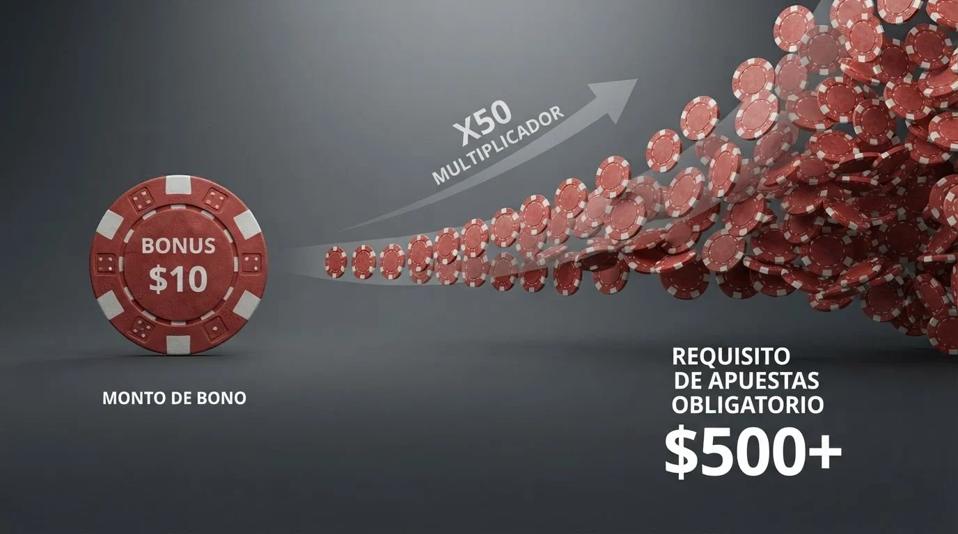 Esquema visual que muestra cómo 30 € de bono se convierten en 1.200 € de volumen de apuesta obligatorio
