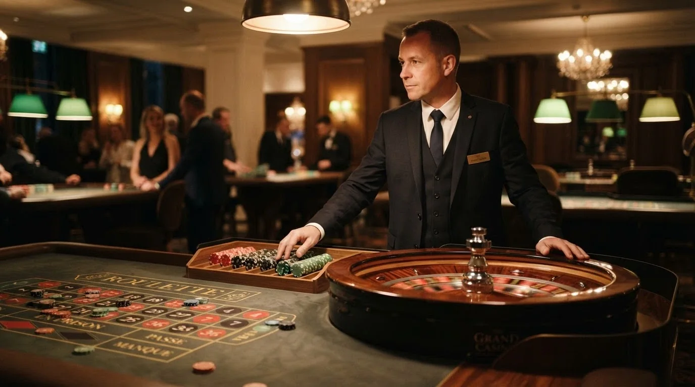 Mesa de ruleta en vivo con crupier real en el entorno de Casino Barcelona