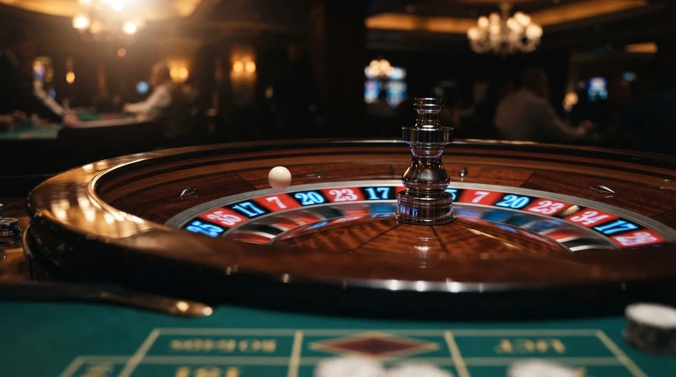 Una ruleta Lightning Roulette con números iluminados por multiplicadores aleatorios en pleno giro