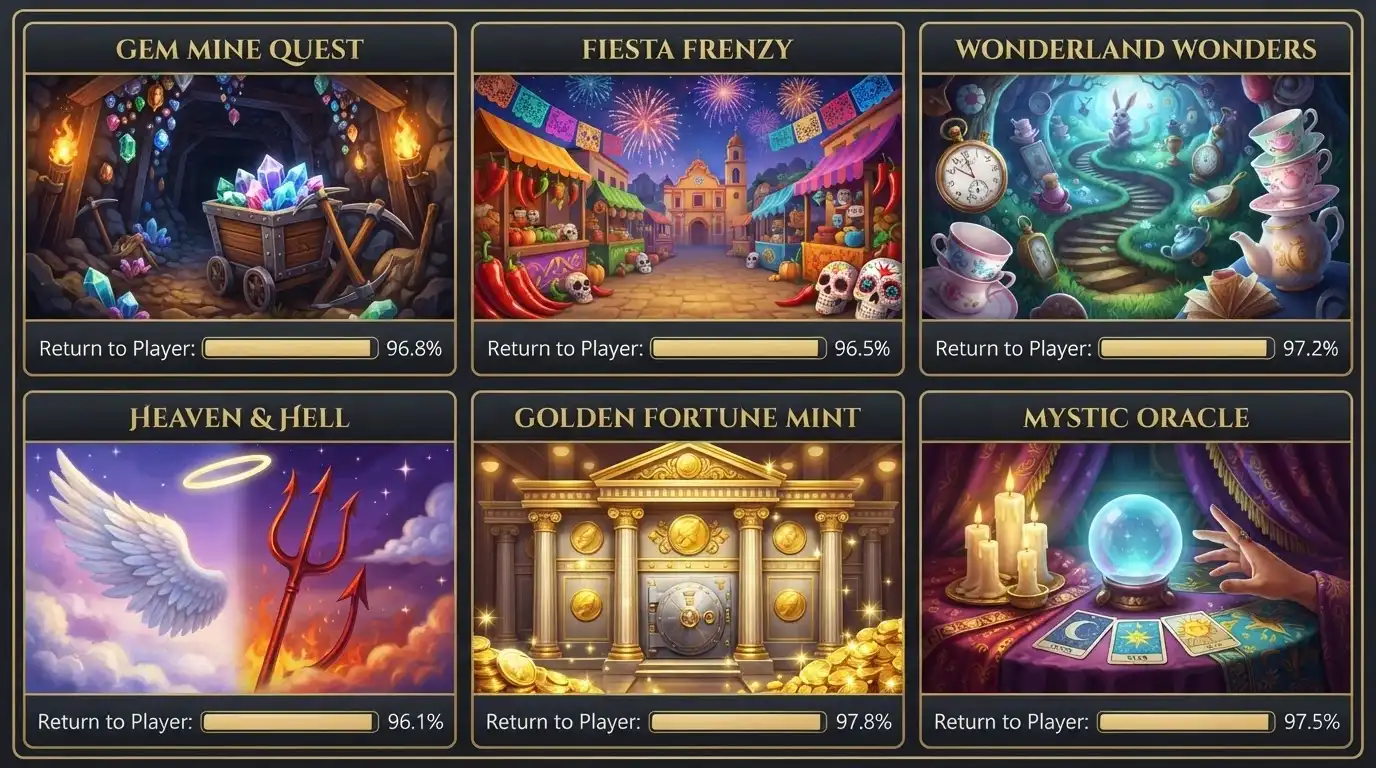 Mosaico con las carátulas de los 6 slots más destacados de Big Time Gaming: Bonanza, Extra Chilli, White Rabbit, Lil Devil, Royal Mint y Madame Mystique