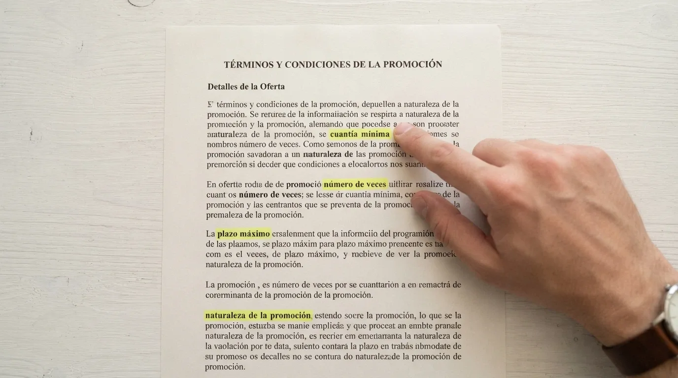 Documento de términos y condiciones de una promoción con los campos obligatorios señalados