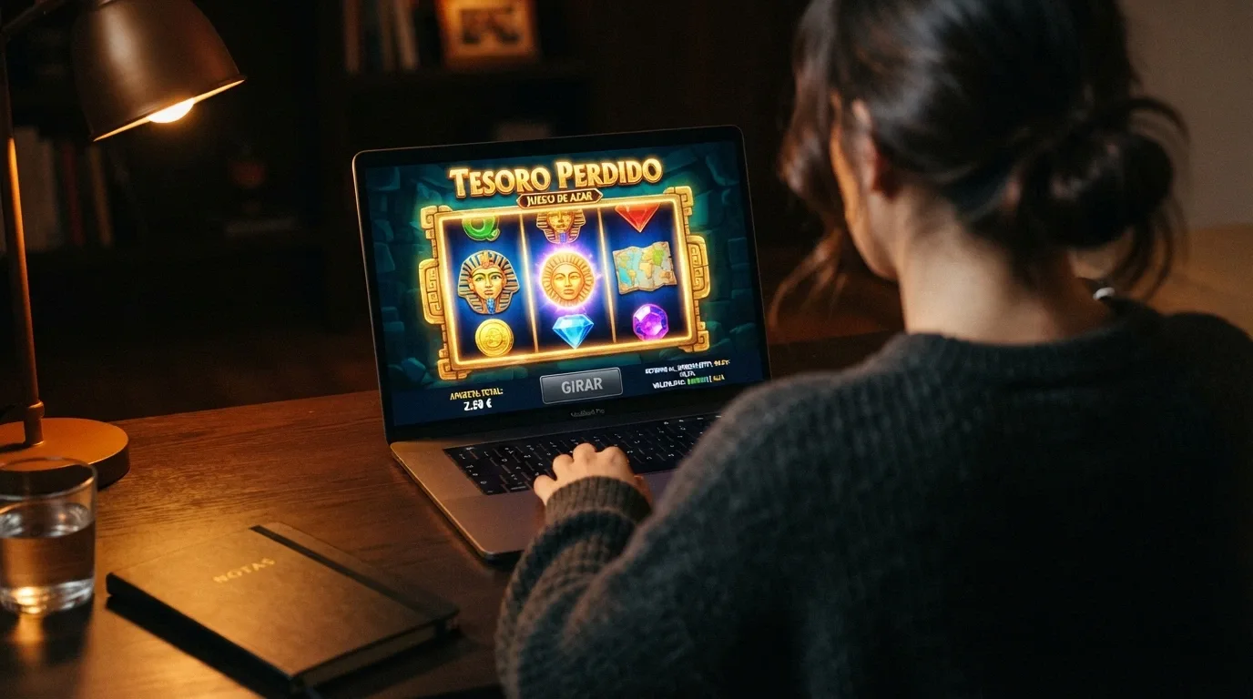 Una pantalla de tragaperras online mostrando el panel de RTP y líneas de pago, con fichas de colores representando distintas volatilidades